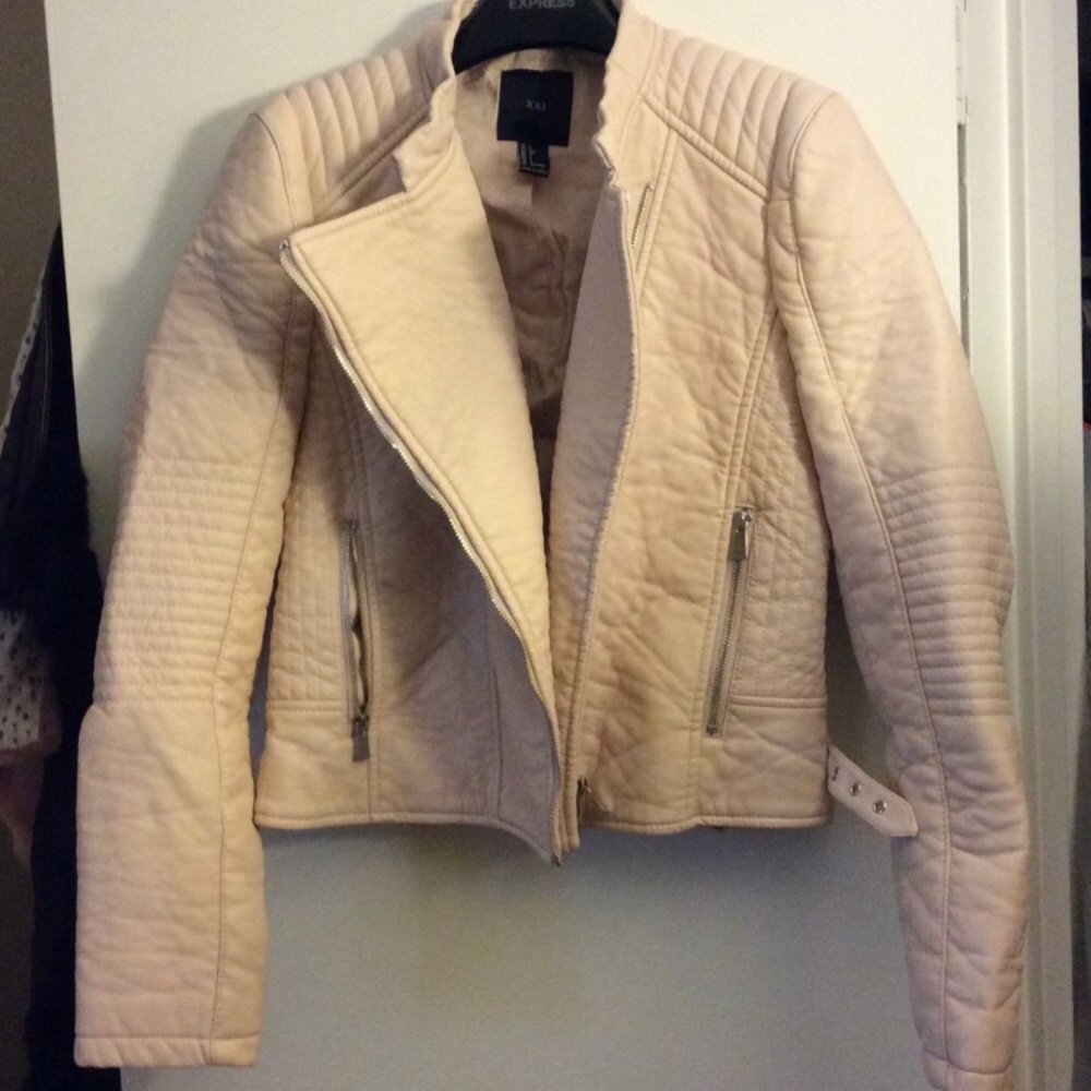 Pale pink pleather motorcycle jacket Large